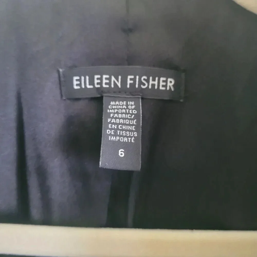 Eileen Fisher Tropical Suiting‎ Blazer Jacket Women's Size 6 Black Wool Blend